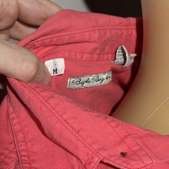 Vintage Bugle Boy Shirt Men's Medium Pink Button Up Short Sleeve 90s Casual EUC - Picture 11 of 11